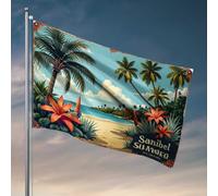 Men Cave Decor Sanibel Island : un paradis tropical avec palmiers luxuriants et drapeau vibr pour décoration de chambre à coucher (60 x 90 cm)