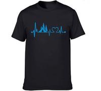 Men Cotton O-Neck Short Sleeve T-Shirts Tent Camper Heartbeat Lifeline Monitor Prints T Shirt Men's Tees Black Manches Courtes(Small)