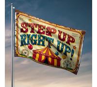 Men Decor Step Up Right Up : A Vintage Circus Carnival Sign Flag Drapeaux pour extérieur Patio Decor (152 x 244 cm)