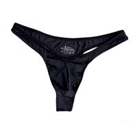 Men Ice Silk G-String Underwear Solid Glossy Pouch(Black L)