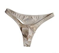Men Ice Silk G-String Underwear Solid Glossy Pouch(Brown XL)