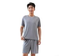Men Ice Silk Pajama Set Short Sleeve pour crew Neck L-3XL Men(Blue 2XL)