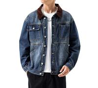 Men Jacket Casual Classic Denim Jacket Button Front Long Sleeve Casual Jean Washed Outerwear Blue Coffee Medium