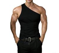 Men Off-Shoulder Tank Top Sleeveless Muscle Vest(Black S)