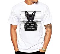 Men Pug Dog Police Dept Printed T Shirt Short Sleeve Casual French Bulldog Tops White S