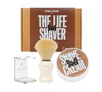 Men Rock The Life Shaver Shaving Gift Set for a Barber Standard Wet Shave Includes Shave Cream 100ml, Synthetic Shaving Brush and Drip Stand, Sandalwood and Spicy Black Pepper Fragrance