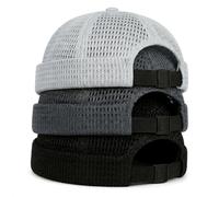 Men’s Breathable Brimless Docker Hat, 3Pack Mesh Ultra-Cooling Skull Cap, Adjustable Fitted Summer Beanie Hip-Hop Style (B)