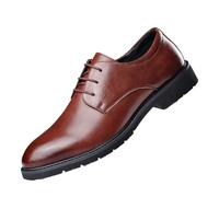 Men’s Classic Lace Up Breathable Leather Oxford Shoes British Style Height Increase Business Dress Footwear(Brown,39 EU)
