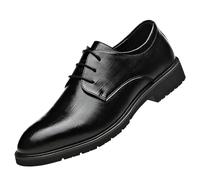 Men’s Classic Lace Up Breathable Leather Oxford Shoes British Style Height Increase Business Dress Footwear(Black,42 EU)