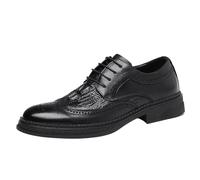 Men’s Classic Lace Up Italian Print Leather Oxfords Rubber Sole Dress Shoes for Work and Party(Black,38 EU)