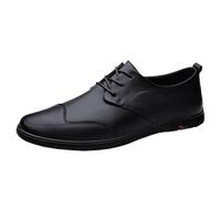 Men’s Classic Lace-Up Leather Oxford Shoes Orthopedic Low Top Outdoor Walking Shoes Comfortable &(Black,42 EU)