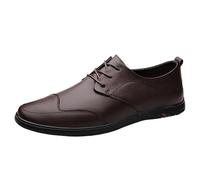Men’s Classic Lace-Up Leather Oxford Shoes Orthopedic Low Top Outdoor Walking Shoes Comfortable &(Brown,42 EU)
