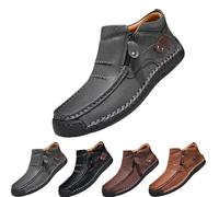 Men’s Handmade Premium Leather Slip-on Driving Boots Wide Toe Arch Support, The First Young Shoes Men (Gray,42)