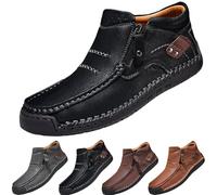 Men’s Handmade Premium Leather Slip-on Driving Boots Wide Toe Arch Support, The First Young Shoes Men (Black,45)