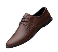 Men’s Italian Brown Leather Lace-Up Tuxedo Shoes Lightweight Formal Business Low Top Casual Walking Shoes(44 EU)