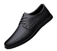 Men’s Lace-Up Casual Leather Oxford Shoes Round Toe Low Top Rubber Sole Walking Shoes Comfortable &(Black,39 EU)