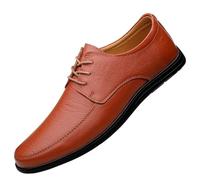 Men’s Lace-Up Casual Leather Oxford Shoes Round Toe Low Top Rubber Sole Walking Shoes Comfortable &(Red,42 EU)