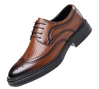 Men’s Luxury Leather Height-Increasing Dress Shoes Hollowout Lace-Up Formal Business Shoes Comfortable & Stylish(Brown,39 EU)