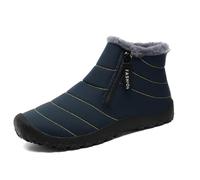 Men’s Snow Boots - Warm Plush Lined, Waterproof Cloth Upper, Easy Slip-on Outdoor Boots with Non-Slip Rubber Sole (Blue,46)