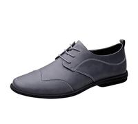 Men’s Vintage Lace-Up Leather Oxford Shoes Plain Toe Office Uniform Shoes Comfortable & Classic(Gray,42 EU)