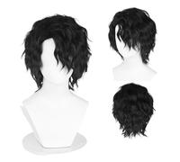 Men Synthetic Short Black Wave Curly Men Wig Anime Game Cosplay Fluffy Heat Wig For Daily Party