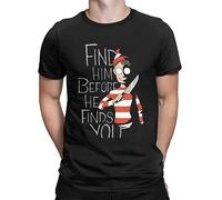 Men T Shirts Hiding in The Dark Waldo Cotton Tees Wheres Wally Parody 90s Comic Stripes Wanted T Shirts Big Size Black XL