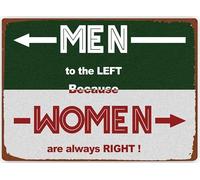Men To The Left Because Women Are Always Right Man Cave Décoration murale de salle de bain Cuisine Décor mural Affiche en métal 20,3 x 30,5 cm