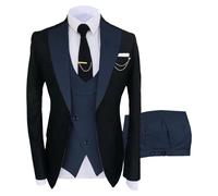Men Tuxedo Suit Set Slim Fit Suits for Men Wedding Prom Tuxedo Set for Formal Business Elegant Suit Navy Blue XX Small