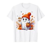 Men Women Autumn Cute Ghost Drinking Coffee Halloween Spooky T-Shirt