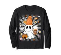 Men Women Autumn Cute Spooky Ghost Drinking Coffee Halloween Manche Longue