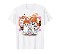 Men Women Autumn Spooky Halloween Cute Ghost Drinking Coffee T-Shirt
