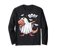 Men Women Kids Funny Dabbing Dinosaur Spooky Halloween Boo Manche Longue