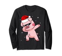 Men Women Kids Funny Pig Dabbing Animals Wildlife Christmas Manche Longue