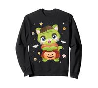 Men Women Kids Groovy Retro Pumpkin Cat Spooky Halloween Sweatshirt
