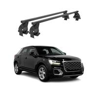 Menabo Barres de toit compatibles avec Audi Q2 2017-2025 en acier 50 kg, noires, 2 pièces, sans rails pour porte-vélos, coffres de toit, porte-skis, verrouillables