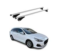 Menabo Barres de toit compatibles avec Hyundai i30 Break 2016-2022 en aluminium 75 kg Argenté 2 pièces Rails fermés pour porte-vélos, coffres de toit, porte-skis verrouillables