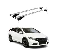 Menabo Barres de toit transversales - Compatible avec Honda Civic IX Tourer 2013-2015 - TÜV - Barres de toit - Barres de toit - En aluminium - 2 pièces - Argenté