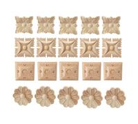 Ménage Appliques en Bois, 4 Pcs Fleur Motif en Bois Sculpté Applique, Carrée Sculpté Onlay Applique en Bois Non Peint, DIY Moulure Decorative Bois Pour Meubles Décoration Accessoires, Type 1/8*8cm