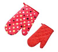 Ménage Coton Anti-Chaud Point d'Isolation Micro-Ondes Gants de Cuisine-Cuisine-Four Gants 2 Pièces Petits Cadeaux pour Chats (Rouge, Taille unique)
