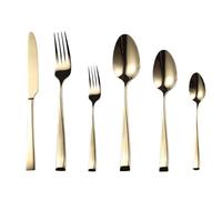 Ménagère 16 pièces, 4 couverts, couverts en acier inoxydable, comprenant couteau, fourchette, cuillère à café et coffret cadeau en bois doré. Passe au lave-vaisselle (doré, 1 lot de 6 pièces).