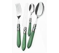 BUGATTI, Aladdin, Ensemble de 24 couverts en acier inoxydable 18/10, anneau chromé et manche VERT effet nacré. Set de couverts 6 personnes: 6 cuillères, 6 fourchettes, 6 couteaux et 6 cuillères à café