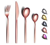 Ménagère 24 pièces,Berglander Ensemble de couverts , acier inoxydable plaqué or rose titane, couverts pour 6 personnes