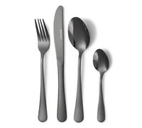 LAGUIOLE, Ménagère 24 pièces en acier inoxydable 430, design moderne et élégant, revêtement PVD noir brillant, 6 couteaux, 6 fourchettes, 6 cuillères, 6 cuillères à dessert - Noir