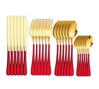 Ménagère 24 pièces en acier inoxydable pour 6 personnes, ustensiles de cuisine pour maison, restaurant, fête, rouge doré