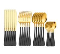 Ménagère 24 pièces en acier inoxydable pour 6 personnes, ustensiles de cuisine pour maison, restaurant, fête, doré et noir