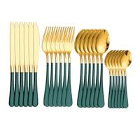Ménagère 24 pièces en acier inoxydable pour 6 personnes, ustensiles de cuisine pour maison, restaurant, fête, vert doré