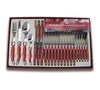 Ménagère 24 pièces LAGUIOLE PRODUCTION Nacré Rouge - Acier inox trempé et métal - Poli brillant - Garantie 2 ans