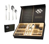 Ménagère 24 Pièces pour 6 Personnes en Acier Inoxydable Avec Coffret Cadeau, Finition Miroir, pour Famille, Fête, Hôtel, Restaurant, Idéal Comme Cadeau-Passe Au Lave-VaisselleMénagère 24 Pièces pour 6