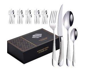 Ménagère 24 Pièces Pour 6 Personnes, Ensemble De Couverts De Table Polis Par Miroir D'acier Inoxydable 18/10, Pour La Maison, Hôtel, Restaurant, Nouvelle Maison (Argent,24pcs)