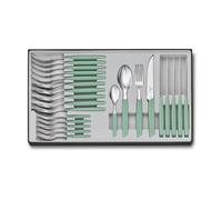 VICTORINOX Ménagère Swiss Modern pour 6 Personnes, 24 pièces, avec Couteaux à Steak Affûtés, Tranchant Denté, Manches Synthétiques, Vert
